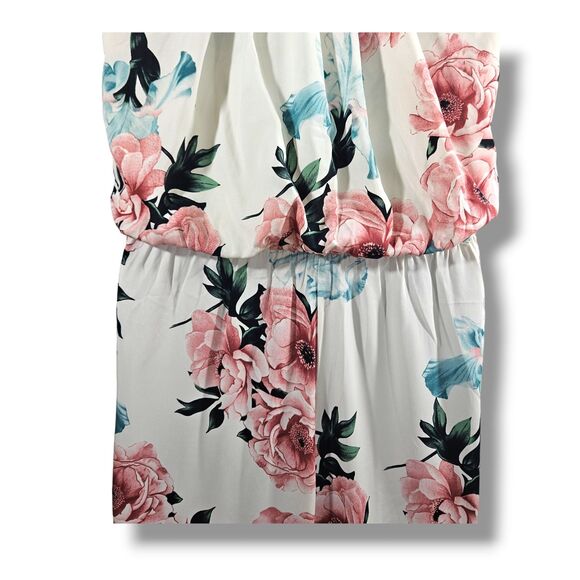 A'GACI Jumpsuit Medium Pink Multicolored Floral Peony Print Halter Wide-Leg Pant - Picture 6 of 16